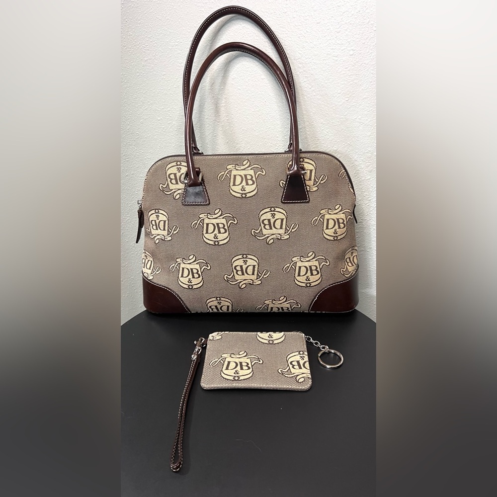 Vintage Dooney & Bourke Signature Zip Around Donegal Crest Domed Satchel Bag